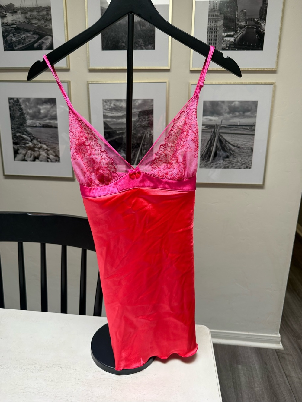 Shirley of Hollywood Hot Pink Satin & Lace Chemise